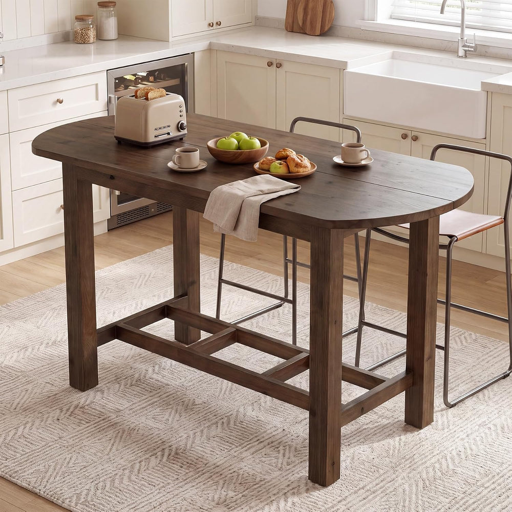 63" Solid Wood Kitchen Island, Island Table with Oval Tabletop | Farmhou...