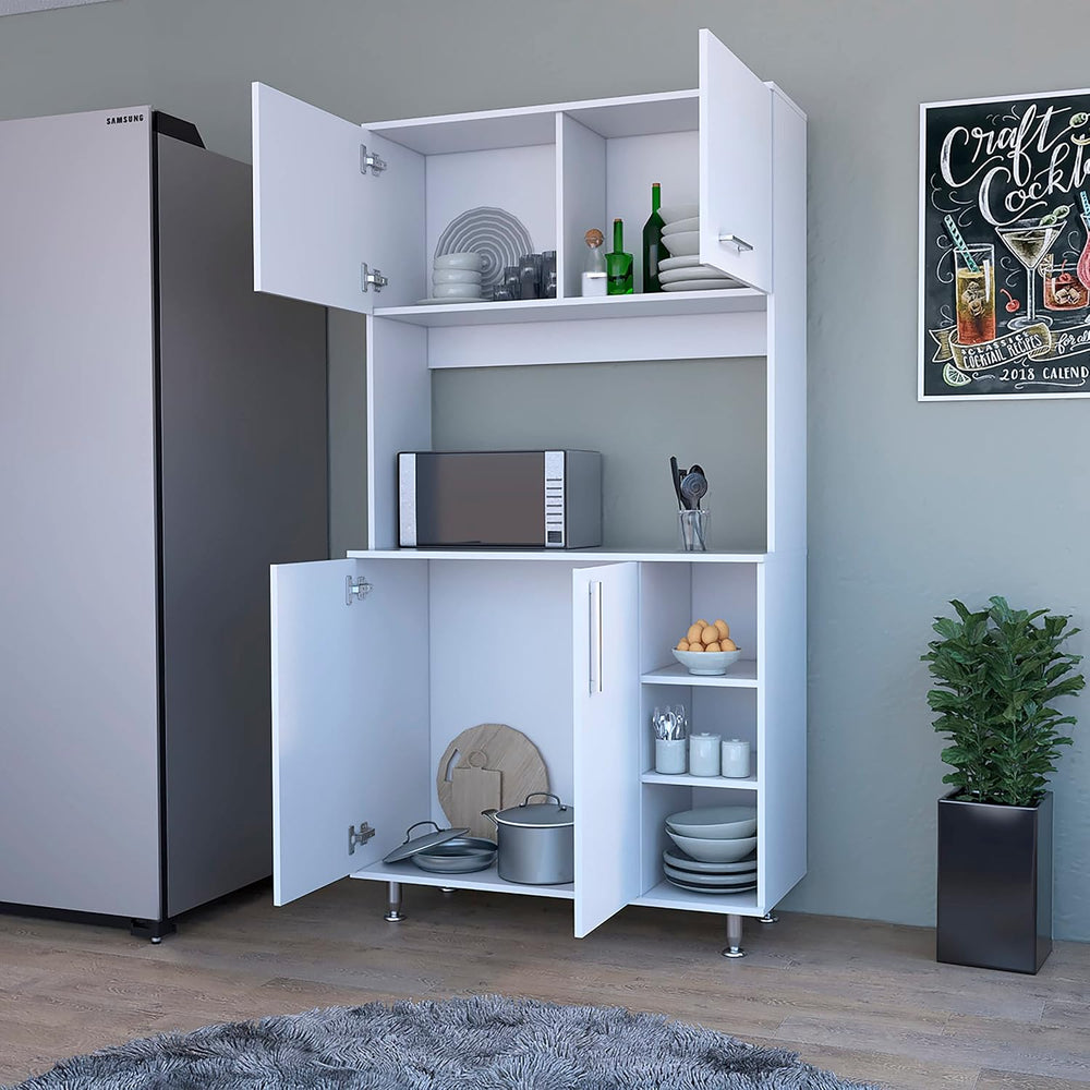 FM FURNITURE Colorado Pantry Cabinet with Three Small Open Shelves and One Ca...