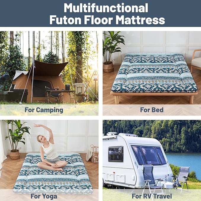 Japanese Floor Mattress, Futon Mattress with Portable Storage Bag and Washabl...