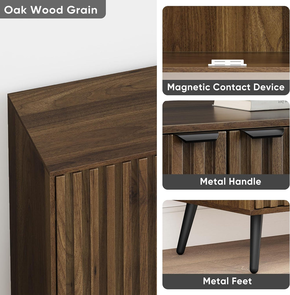 Smuxee 63" Fluted Sideboard Cabinet, Freestanding Walnut Buffet Cabinet ...