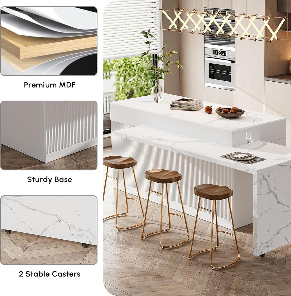 homary Extendable Kitchen Island with Storage 81"-106", White, Wood...