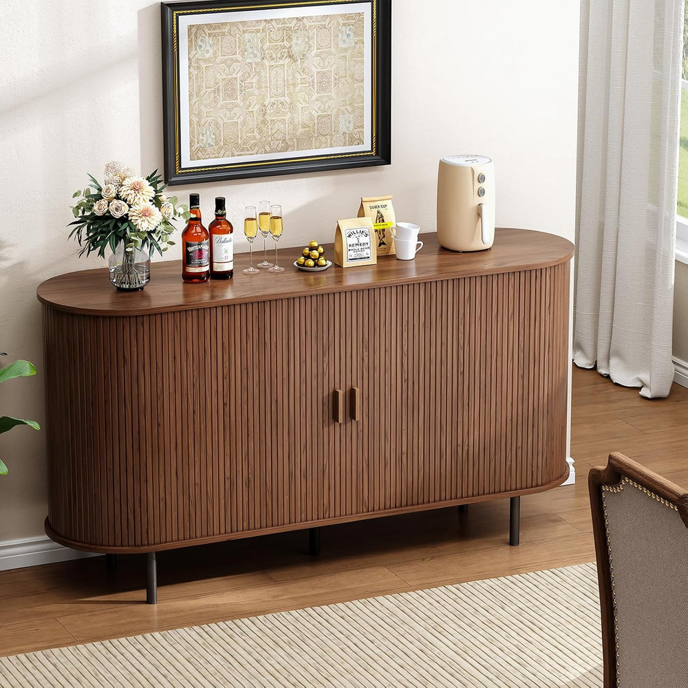 Buffet Cabinet with Storage, 55" Fluted Sideboard Buffet with Sliding Do...