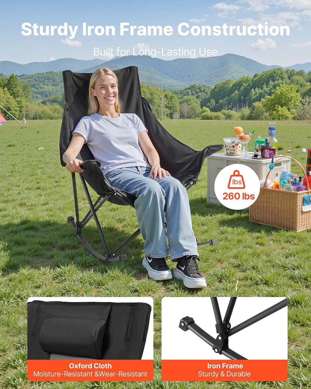 VEVOR Heated Camping Chair, 3 Heating Settings, Large-Sized Padded Folding Ro...