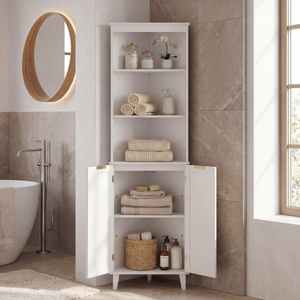 COSTWAY 68" Tall Corner Cabinet with Fluted Doors