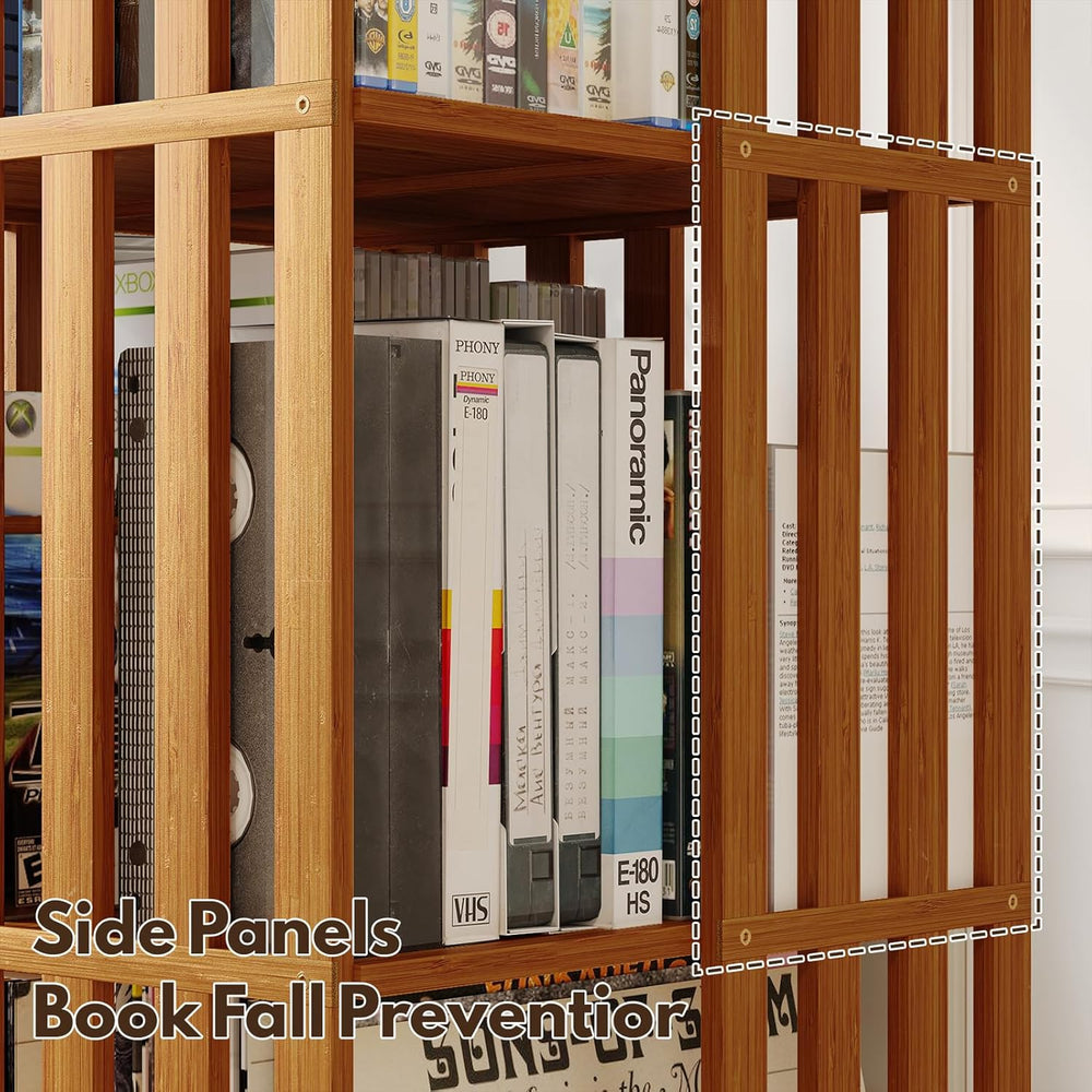 XIMN 360° Rotating Bamboo CD/DVD Shelf - 6-Tier Space-Saving Media Storage Ca...