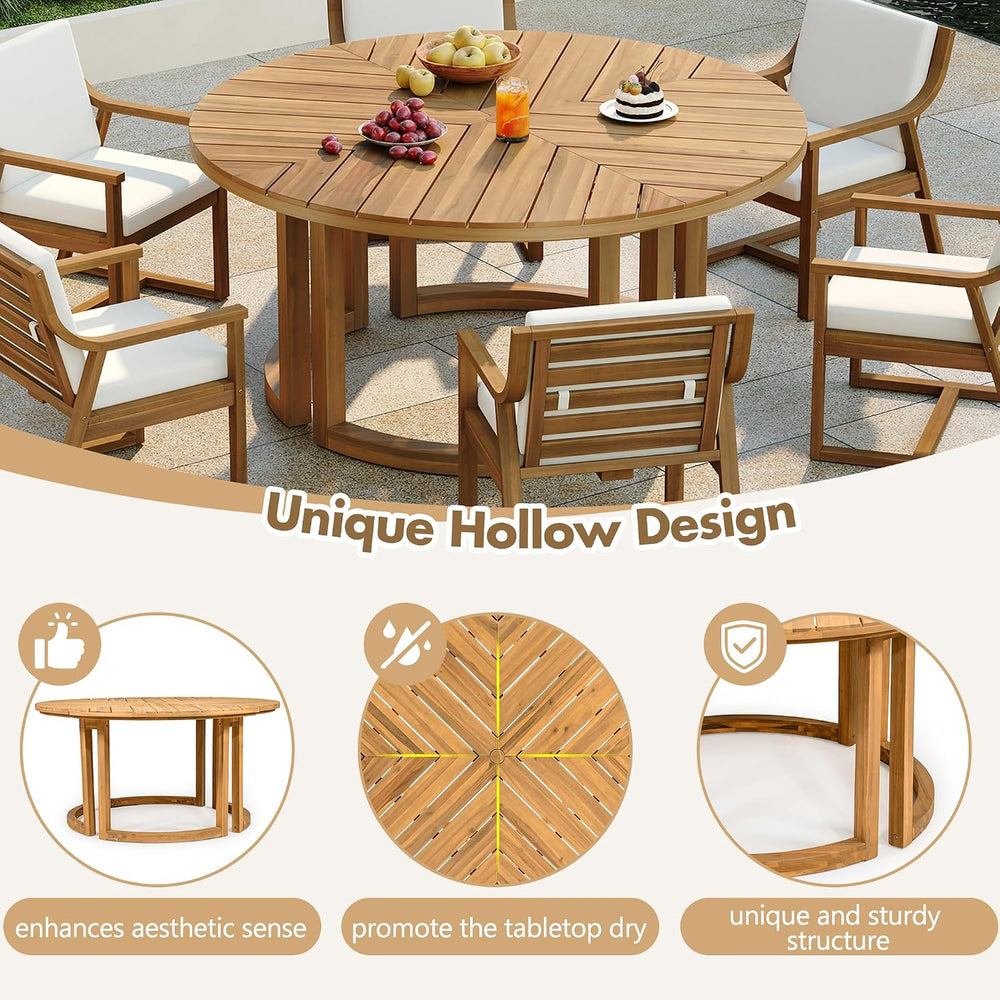 Quarte 7-Piece Patio Dining Table Set, Round Dining Table with 1.96" Umb...