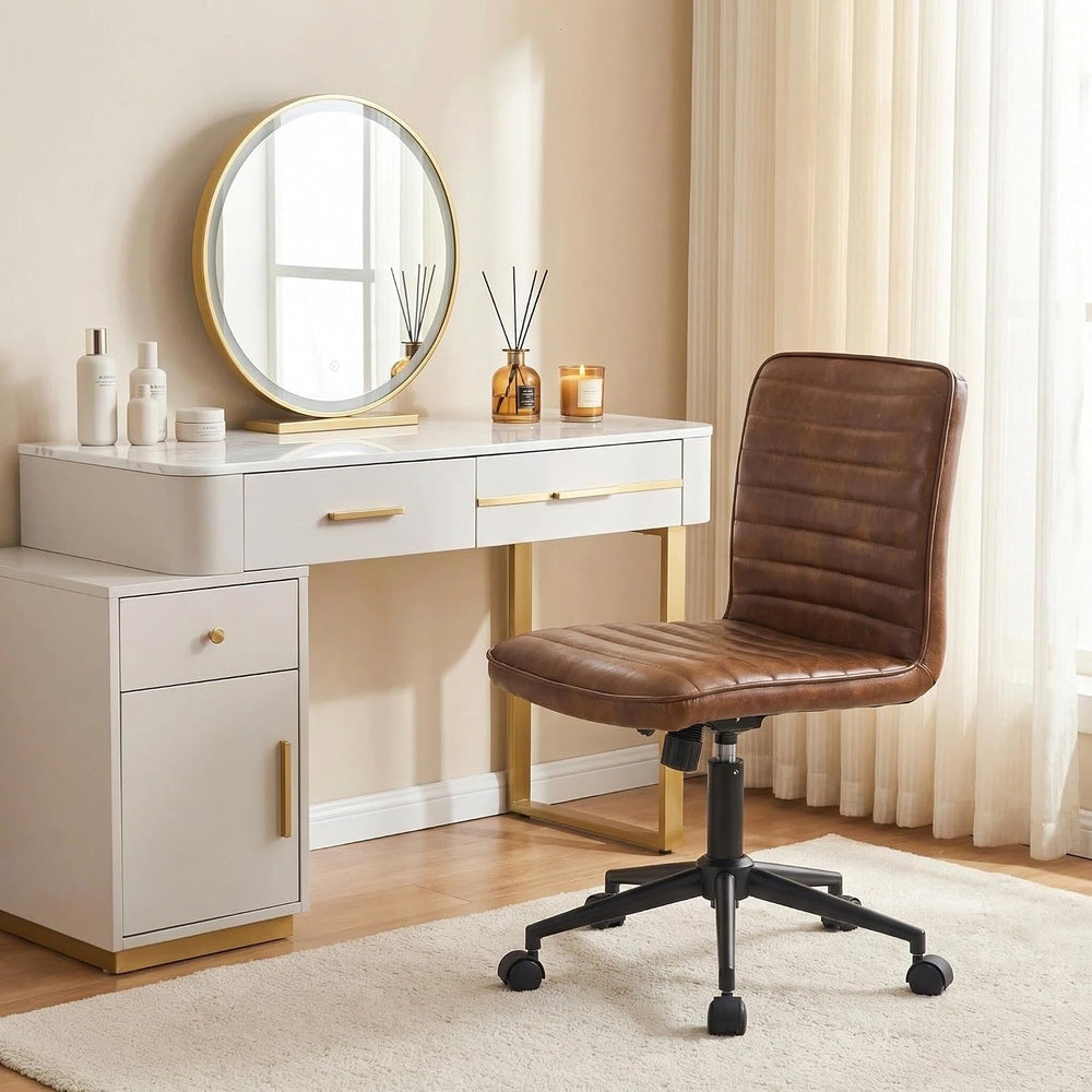 Furnimart Armless Swivel Rolling Desk Chair, Adjustable Faux Leather Vanity C...