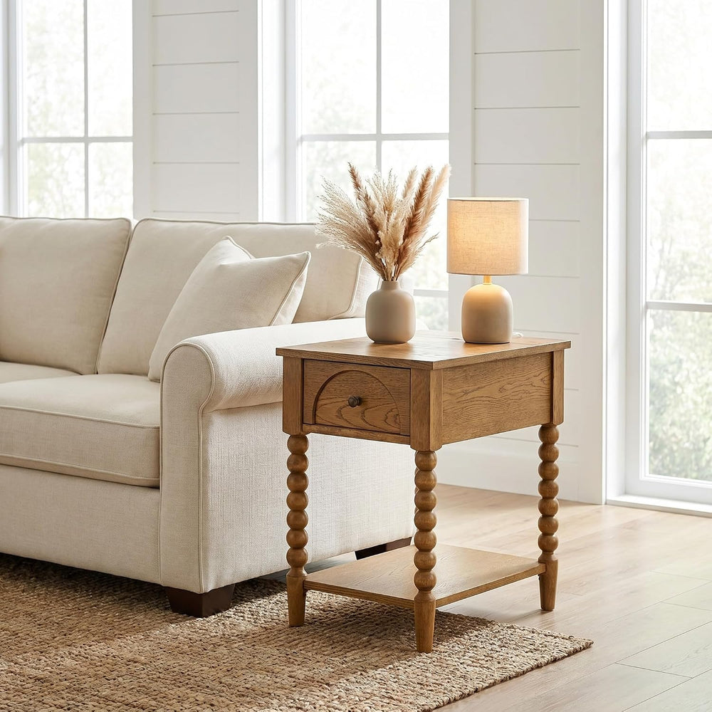 Pembroke 24” Deep Rectangular Chairside End Table with Drawer, Shelf & US...