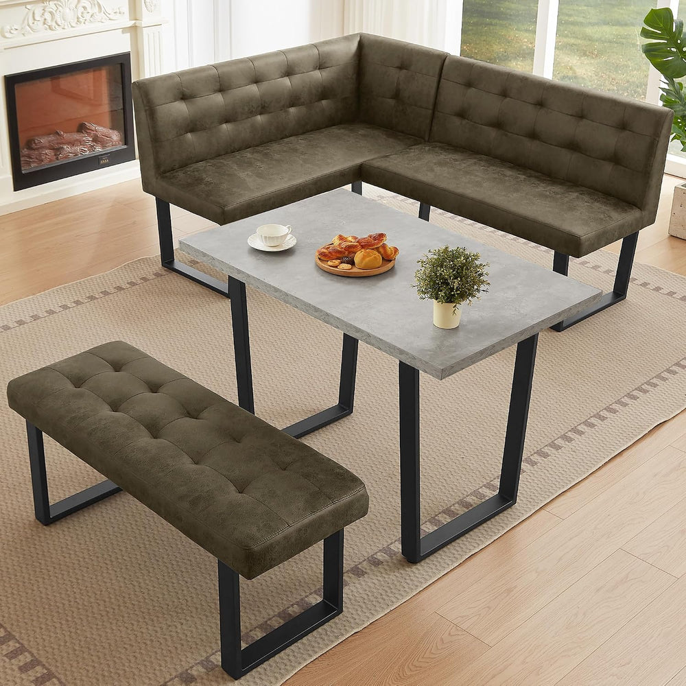 HIPIHOM Dining Table Set with Bench, Grey Table with Brown Right Seat | 42.9 ...