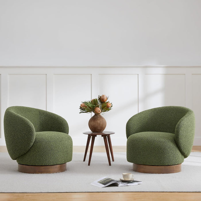 KISLOT Swivel Barrel Accent Chair, Boucle Fabric, Moss Green, 2-Pack