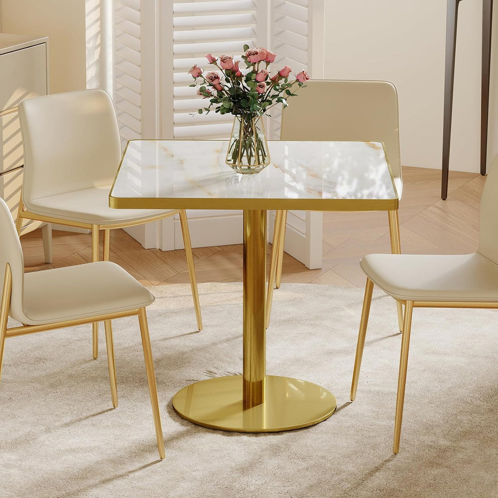31.5'' Square Modern Dinning Table with Sintered Stone Tabletop, Gold...