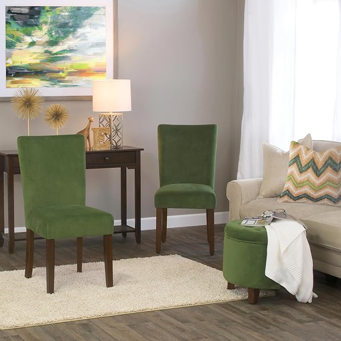 HomePop Parsons Classic Upholstered Accent Dining Chair, Set of 2, Dark Green...