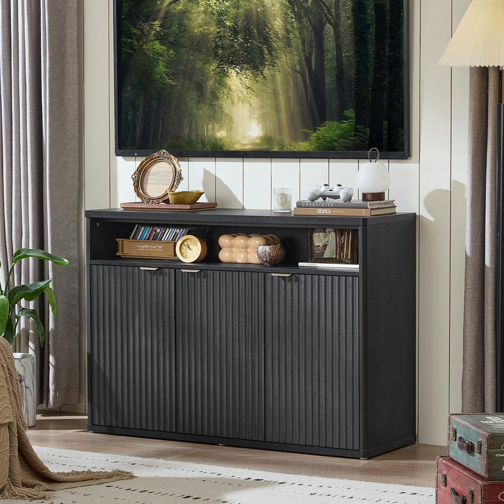 LEYAOYAO Fluted Buffet Cabinet with Storage, 45" Wide Wood Sideboard Cre...