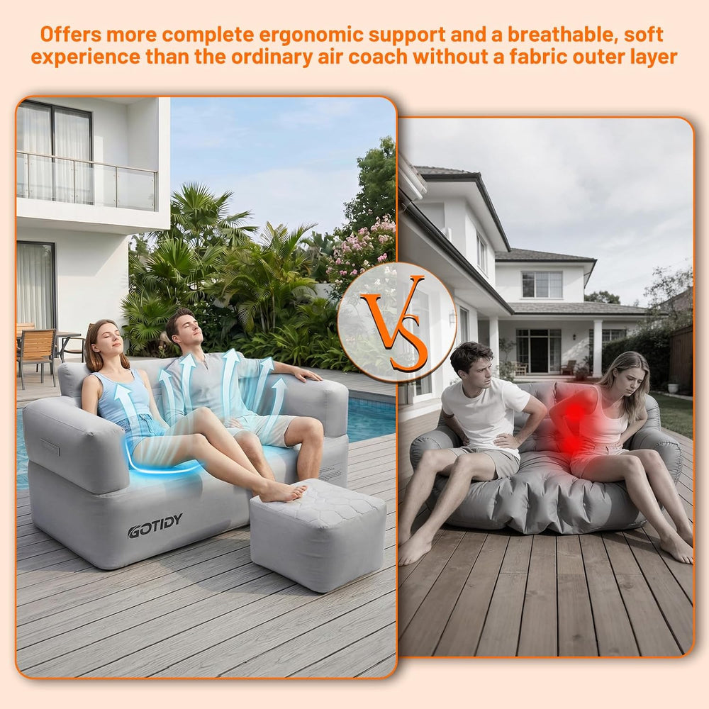 Inflatable Couch Loveseat with Footstool, Camping Couch with Detachable Built...