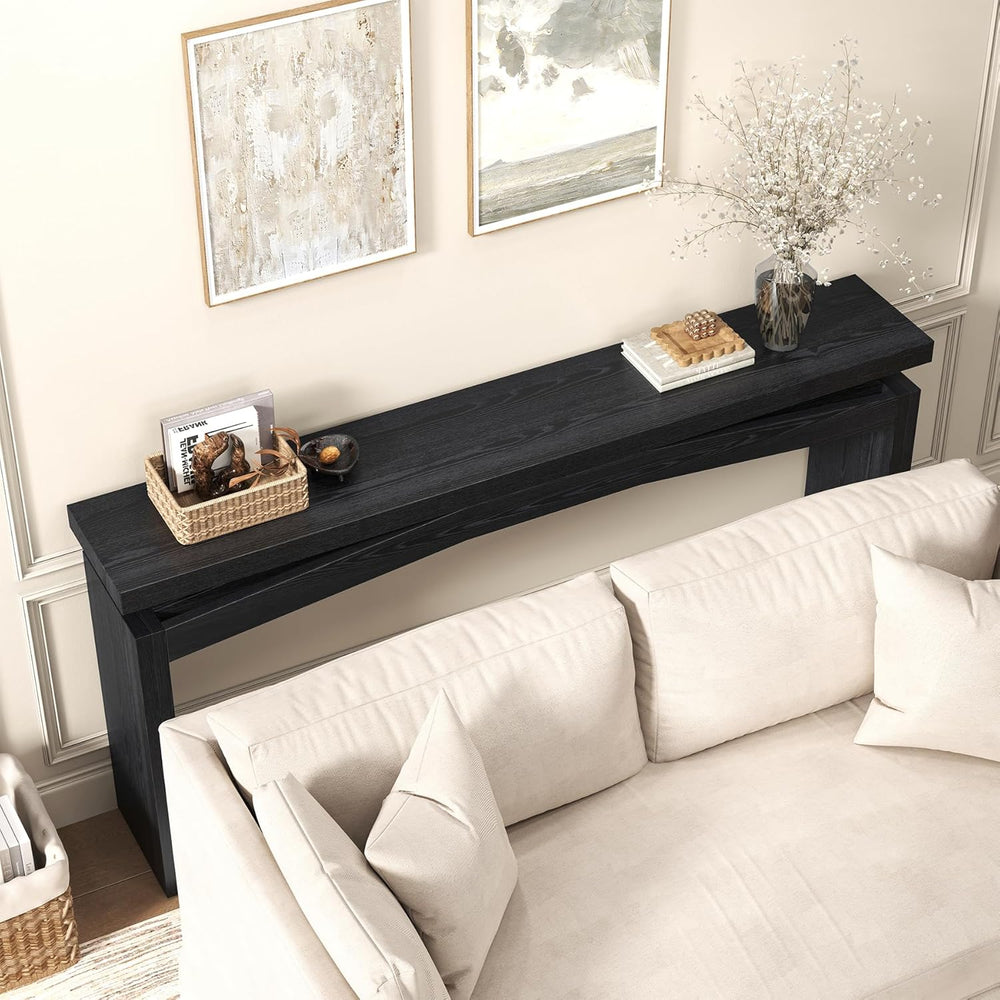 Epecoya 63-Inch Black Console Tables for Entryway Mid Century | Wooden Sofa T...