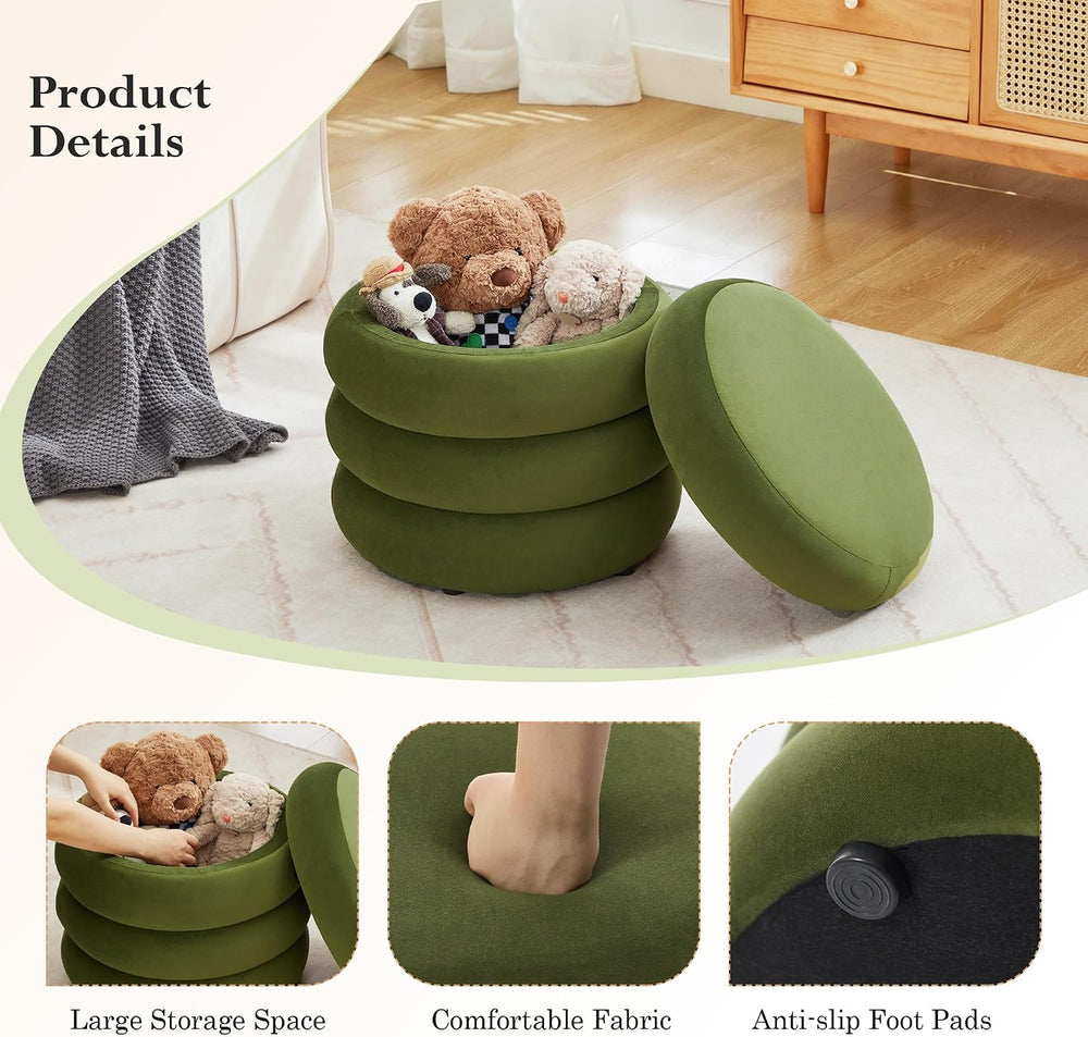 19.5 Inch Round Storage Ottoman, Modern Velvet Ottoman Coffee Table with Remo...