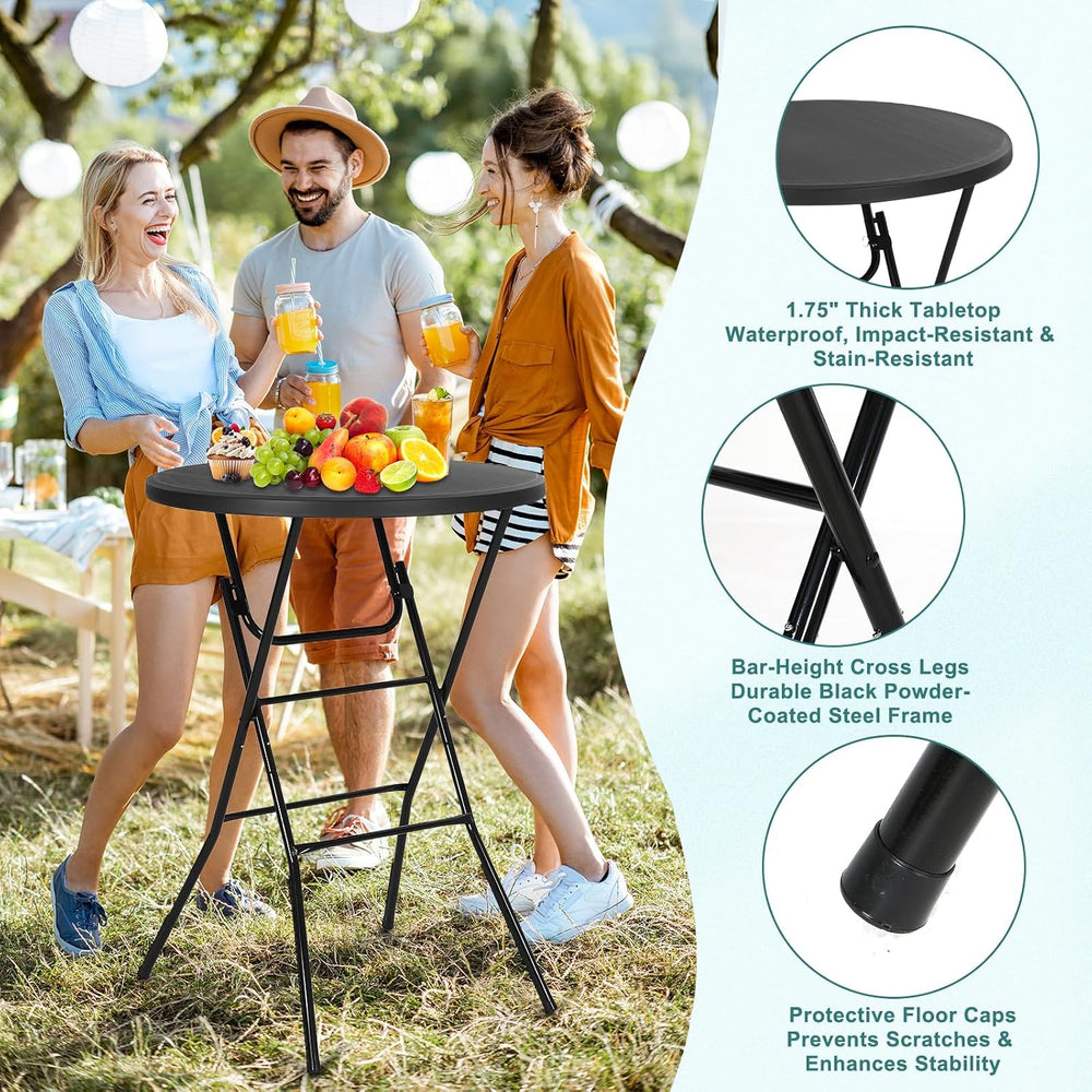 Nice C Plastic High Top Cocktail Table, 31.5" Foldable Bar Table (2P Bla...