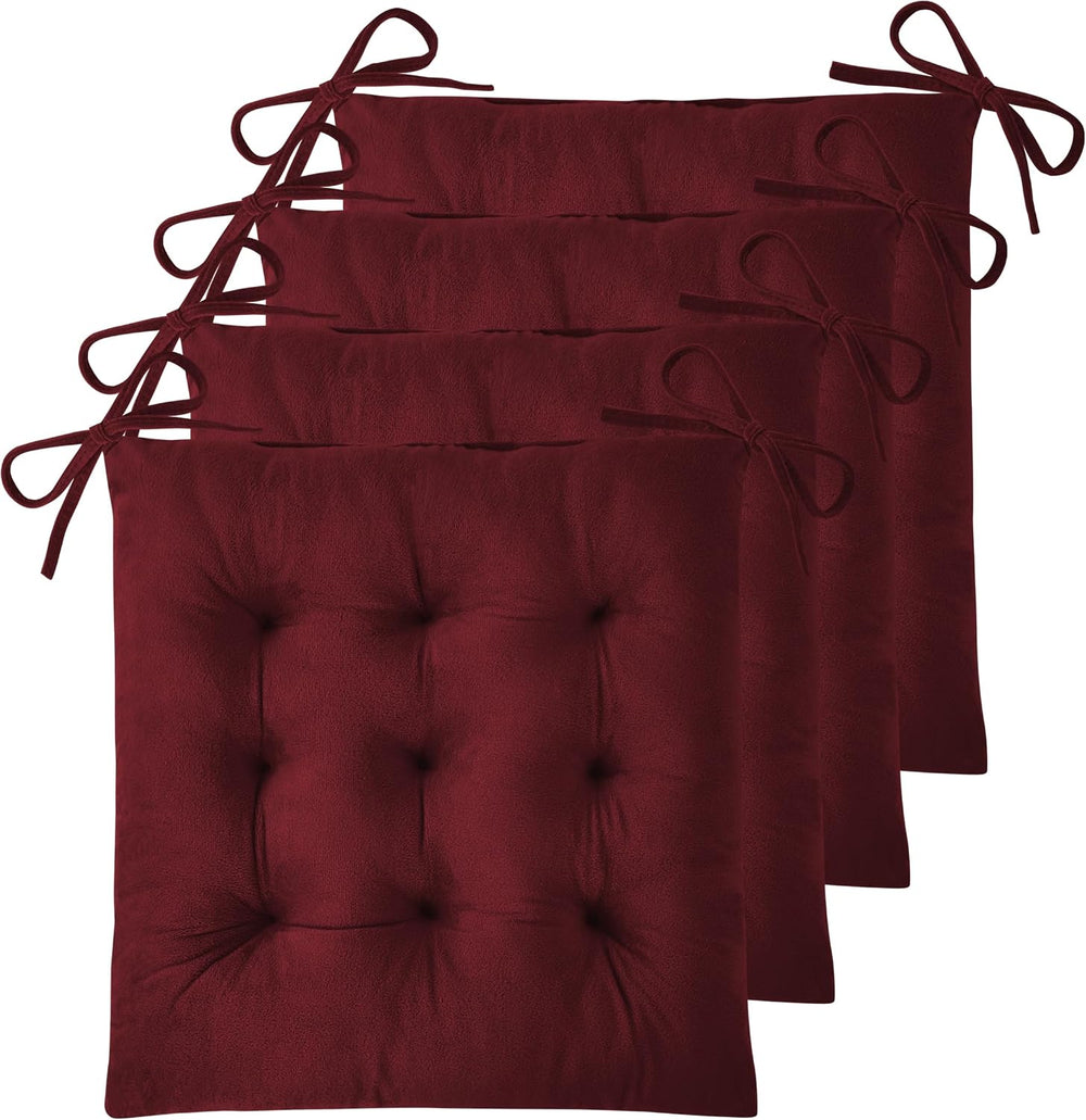 Kitchen Chair Cushions Set of 4 with Ties 15.5"x15.5" Burgundy