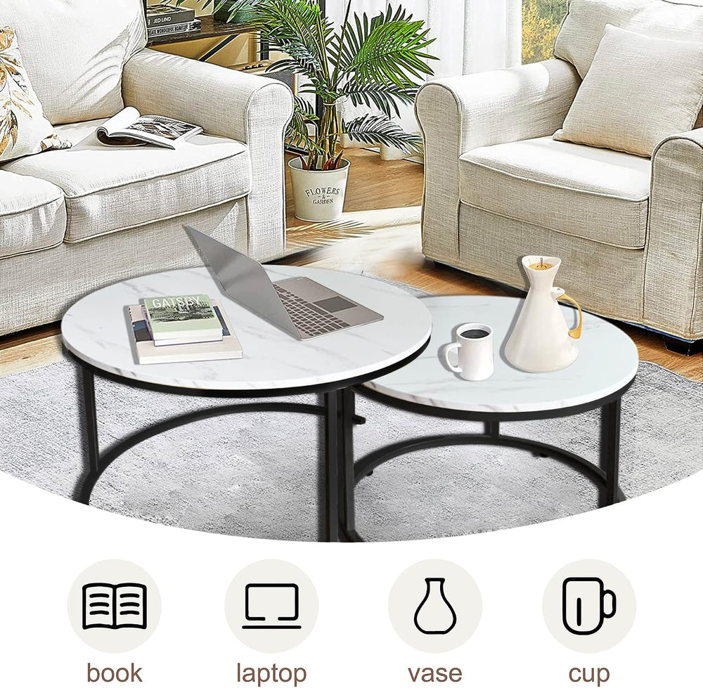 AT-VALY Nesting Table Set of 2,Round Coffee Table,End Side Table with Sturdy ...