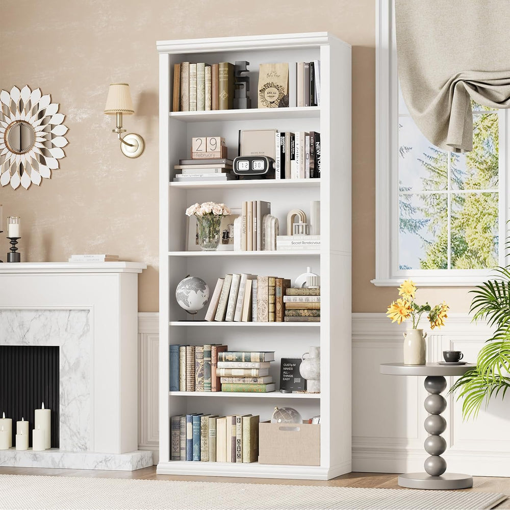 Rresyet Bookcase and Bookshelves, 28" W Tall Bookshelf, White