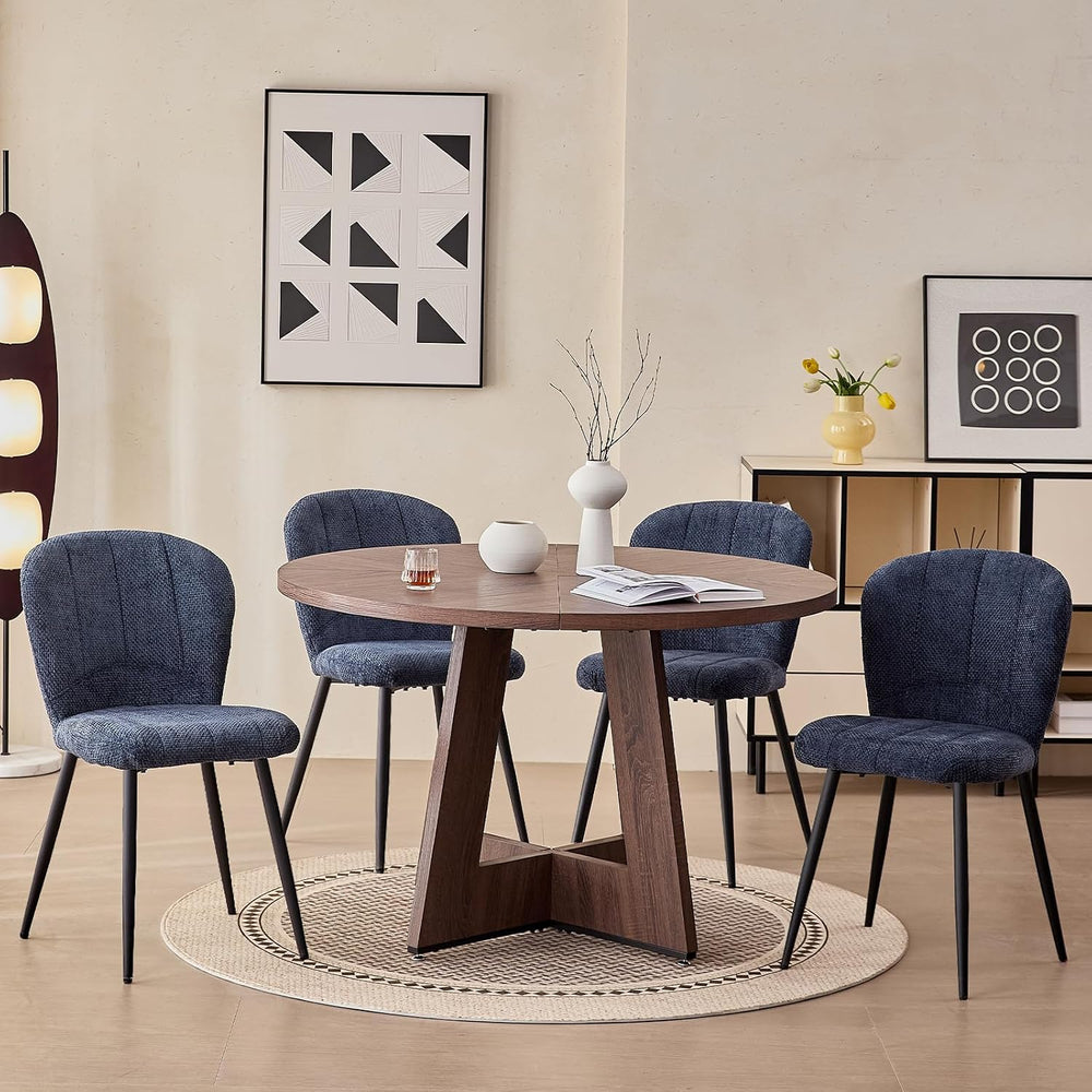 Dining Chairs Set of 4, Upholstered Chenille Fabric Kitchen Chairs with Wingb...