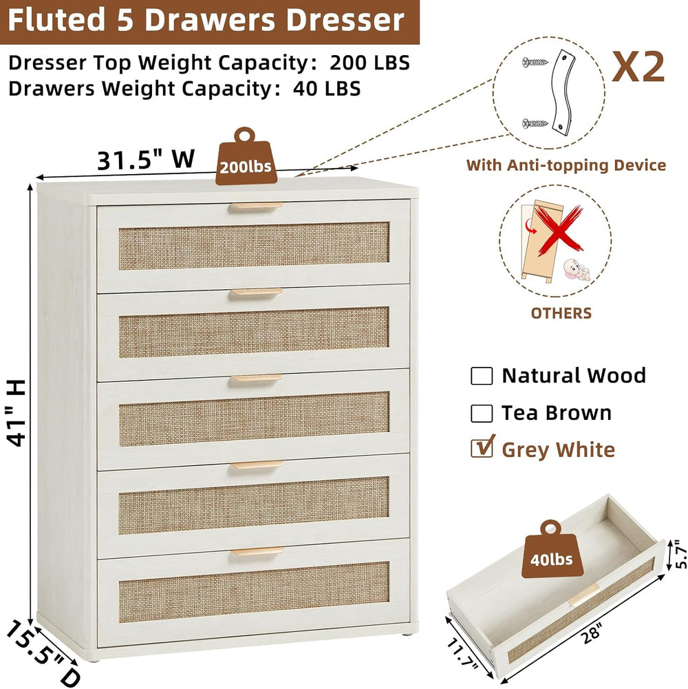 LEYAOYAO Rattan Dresser for Bedroom Set 2, 41" Tall Chest of Drawers | G...