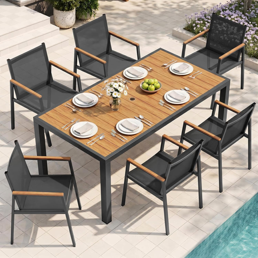 Outdoor Dining Set, 7 Piece Aluminum Patio Table and Chairs Set, All Weather ...