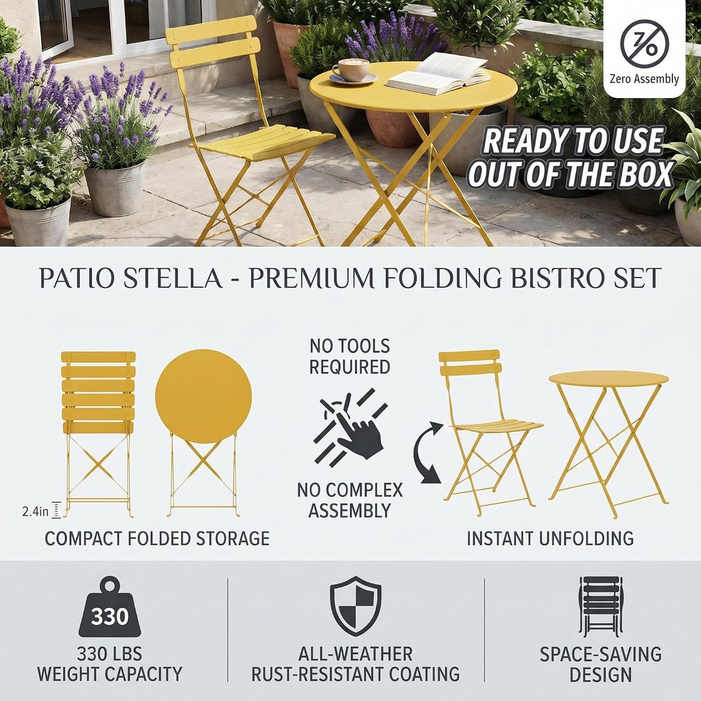 Bistro Table & Chairs Set of 2, Folding Outdoor Patio Furniture