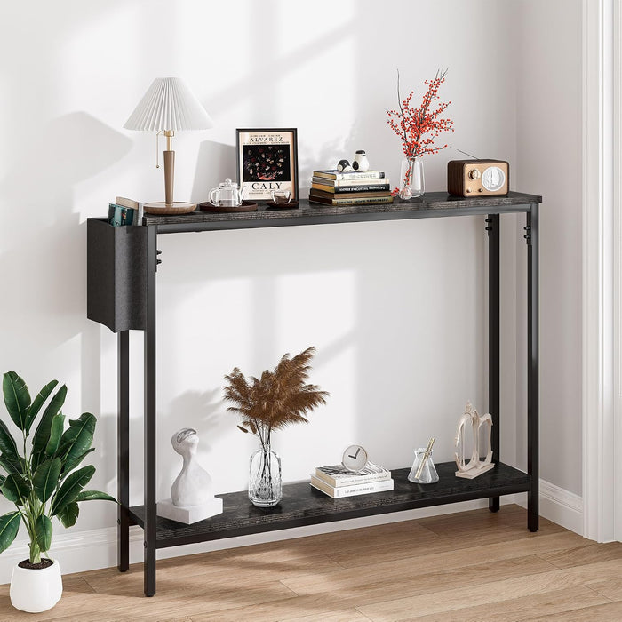 Bigbiglife 39.4" Console Entryway Table, 2-Tier Industrial Narrow Sofa Table with Storage Shelves for Hallway, Living Room, Bedroom, Foyer, Corridor, Office, Black