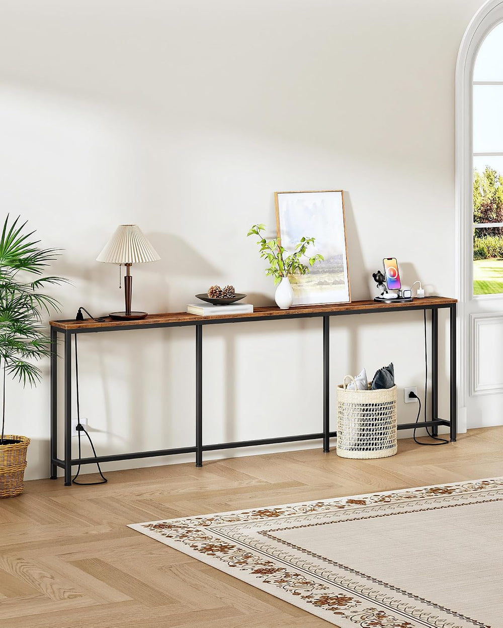 CHOEZON 94.5'' Narrow Console Table with Outlet, 7.1" Behind Cou...