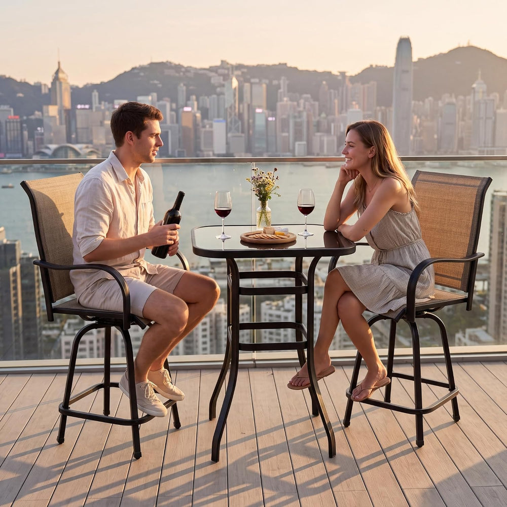 Greesum 3-Piece Patio Bar Set, High Top Table & 2 Swivel Bar Stools with ...