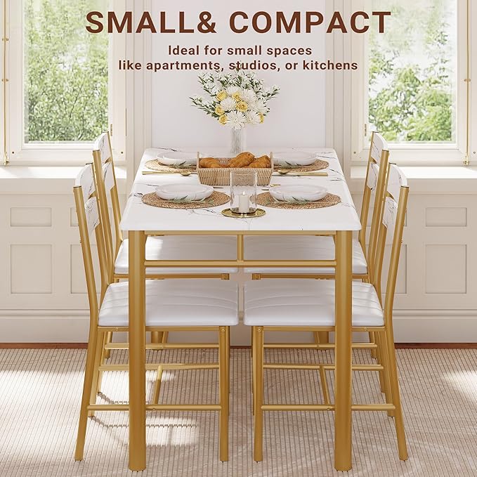 IRONCK Dining Table Set for 4, Wood Kitchen Table with Upholstered Chairs for...