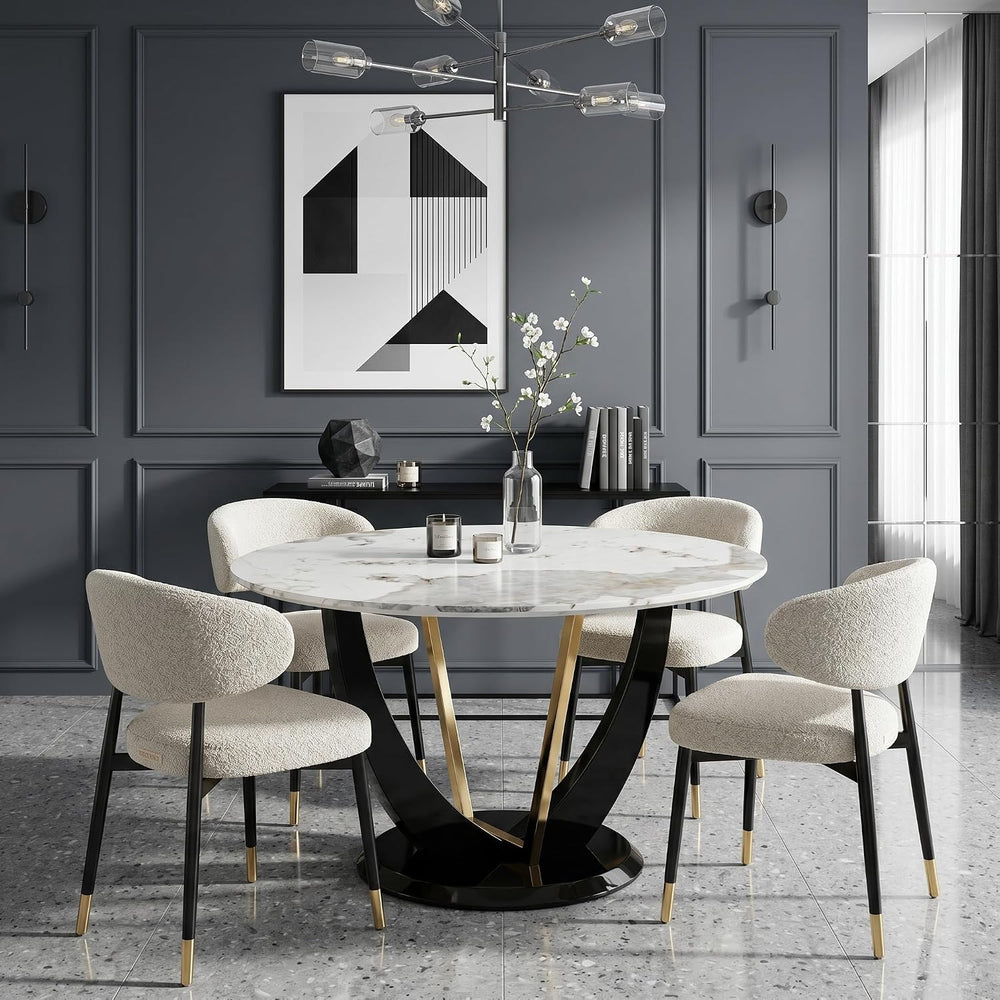 48 Inch Round Dining Table for 4-6, Modern Circle Dining Table with Black &am...