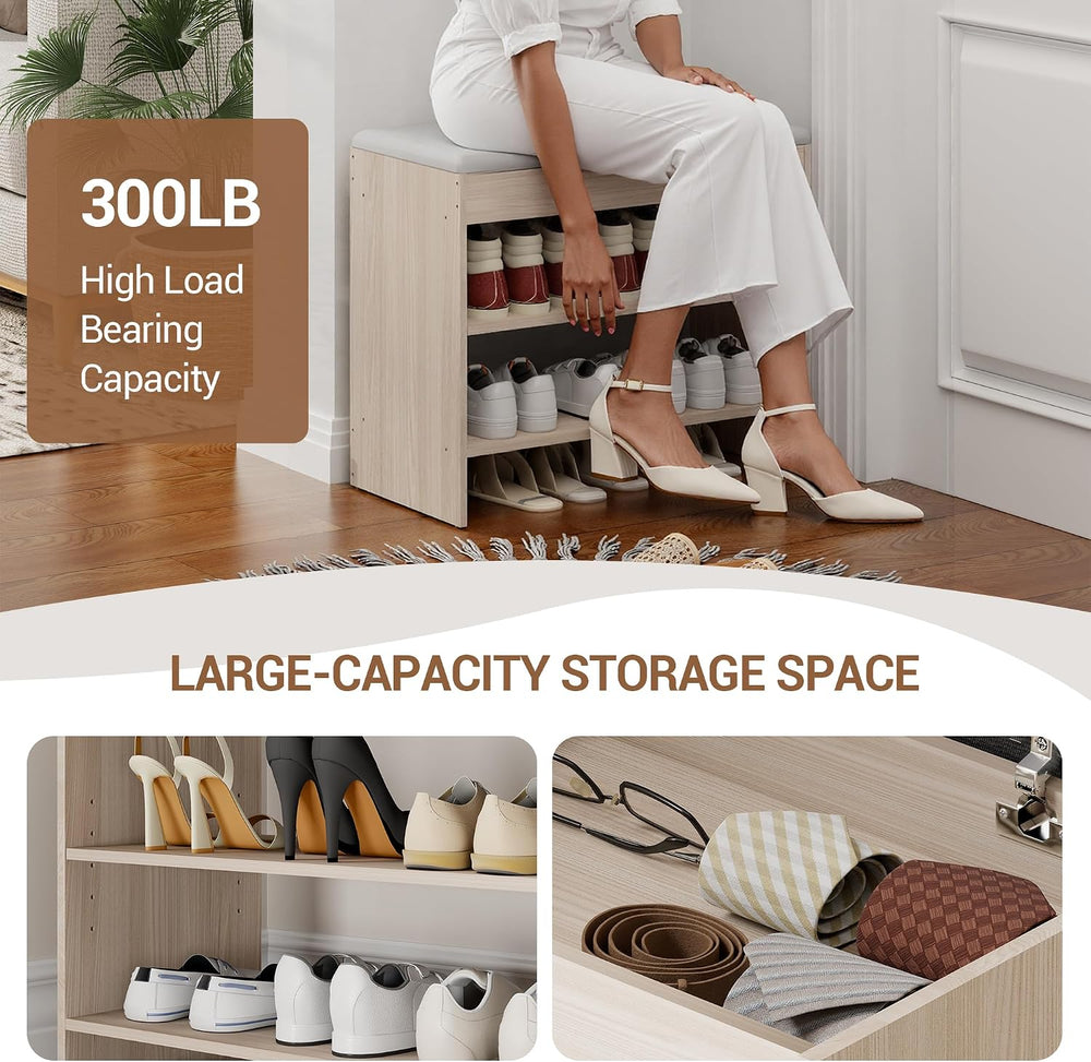 Shoe Bench with Cushion, 2 Tiers Shoe Bench with Flip-Top Storage, 23.6"...
