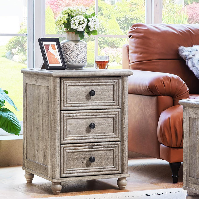 RWYHG 18" Night Stand with 3 Drawers, Farmhouse Modern Nightstand