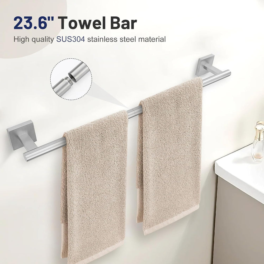 5 Pieces Bathroom Hardware Set, Brushed Nickel Towel Bar Set Includes 23.6” T...