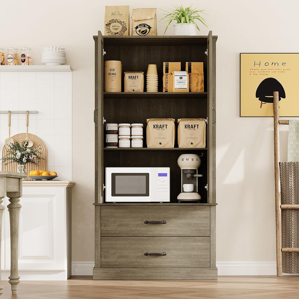 Farmhouse Kitchen Pantry Cabinet with Classic Barn Doors – Freestanding Stora...