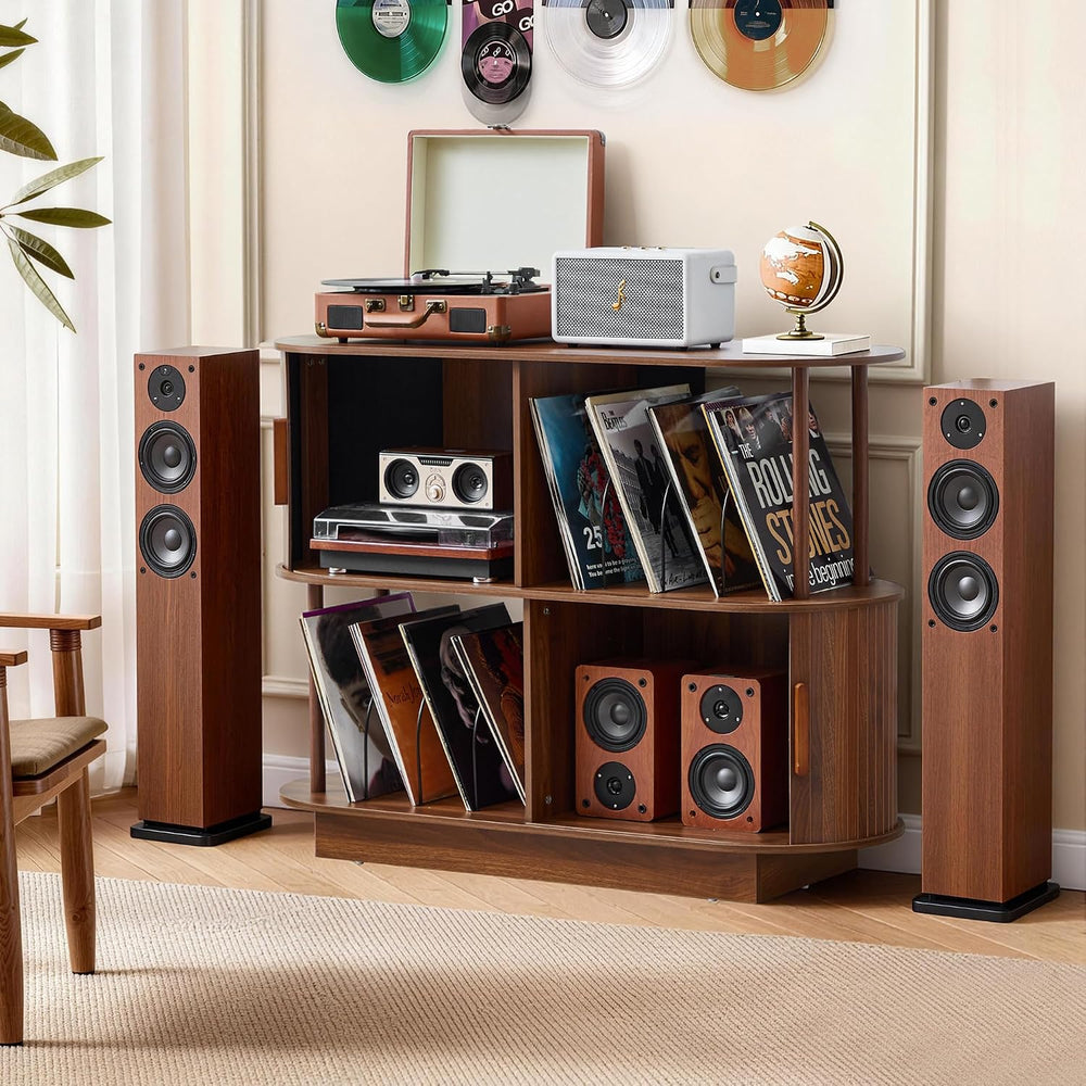 40" Mid Century Record Player Stand Storage Cabinet with, Turntable Stan...