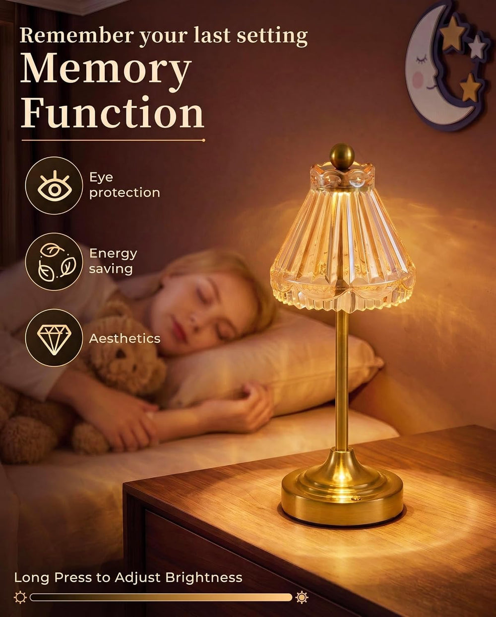 Cordless Small Table Lamp, 5200mAh Rechargeable Glass Lamp