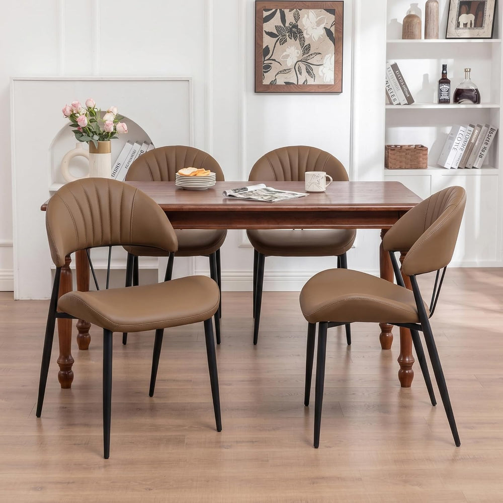 PU Leather Dining Chairs Set of 4, Mid Century Modern Dining Chairs with Stit...
