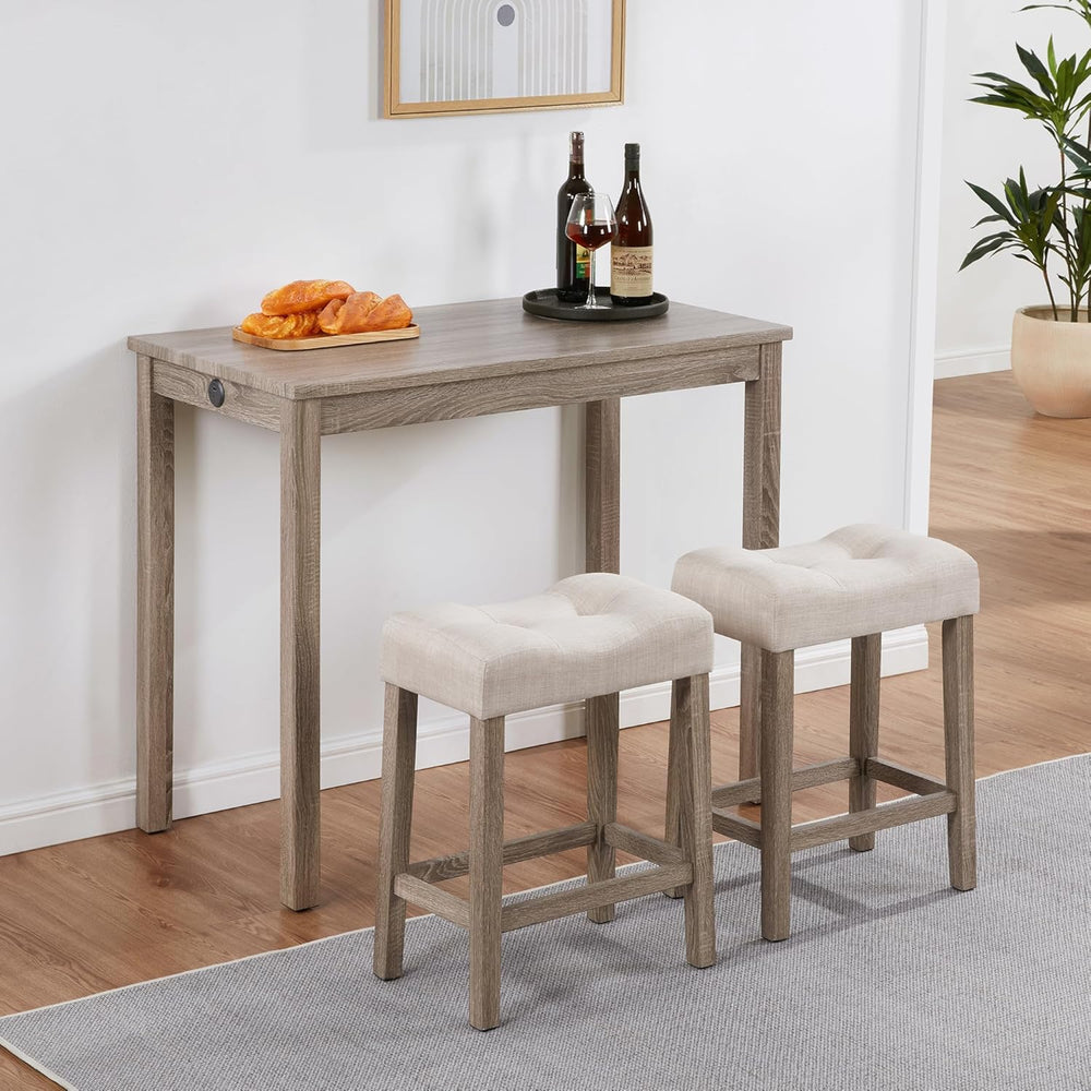 DUHOME 3 Piece Bar Table Set,Dining Bar Table and 2 Chairs Set with Charging ...