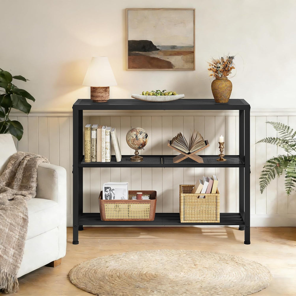 Hoctieon Set of 2 Industrial Console Table, 3 Tier Entryway Table, Metal Fram...