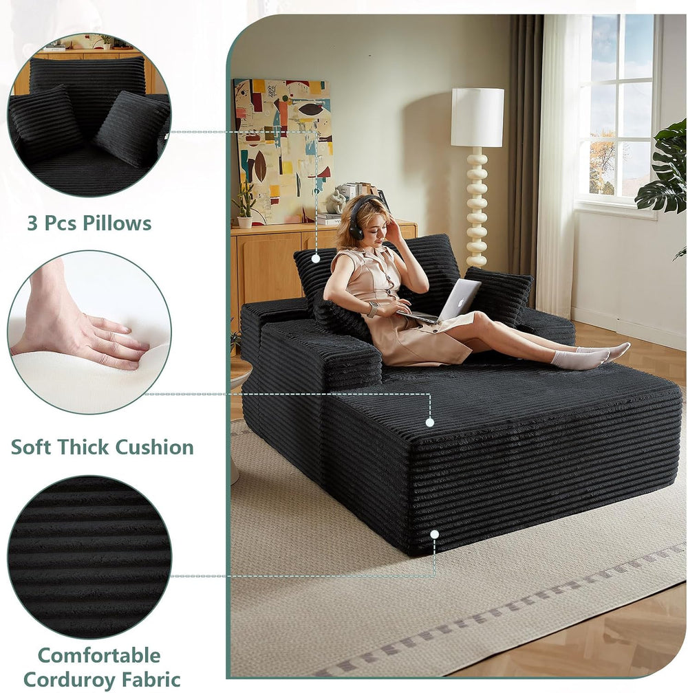 LUCKHAO 50" Oversized Chaise Lounge Chair Indoor,Corduroy Reading Chair ...