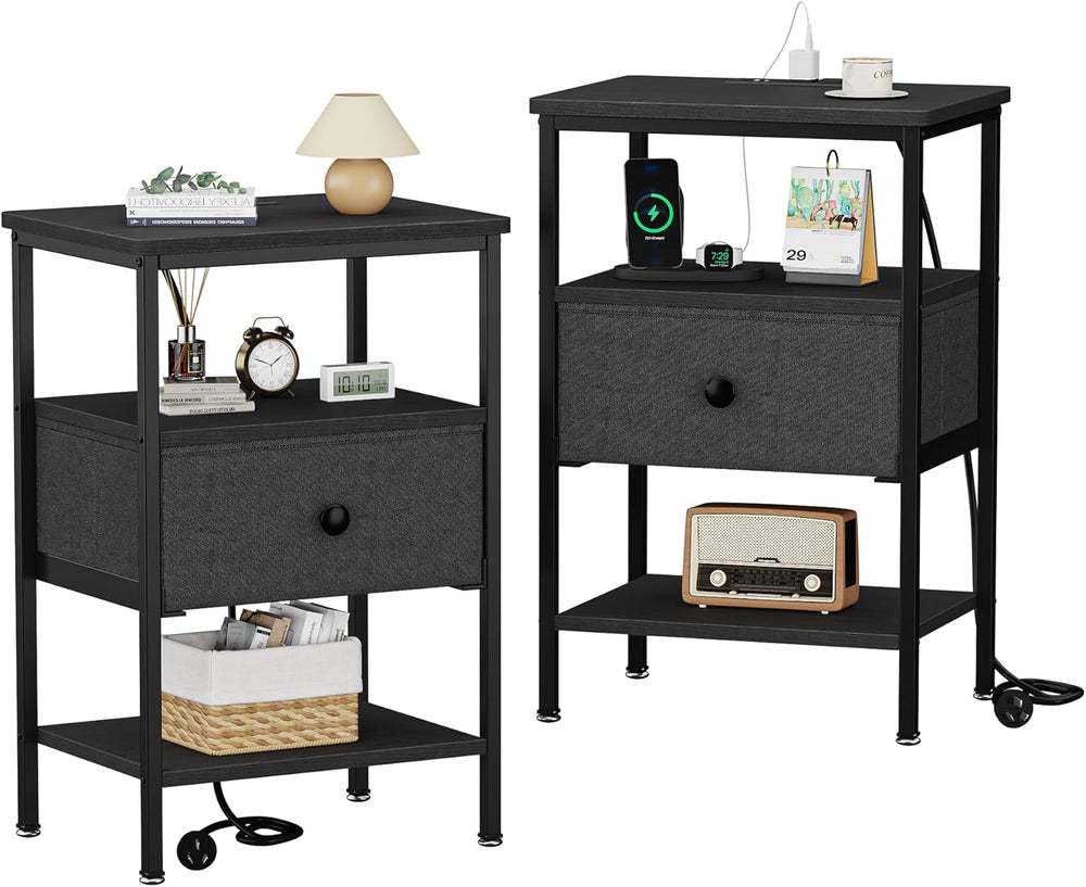VECELO Nightstands with Charging Station Set of 2,Bedside Tables with Storage...