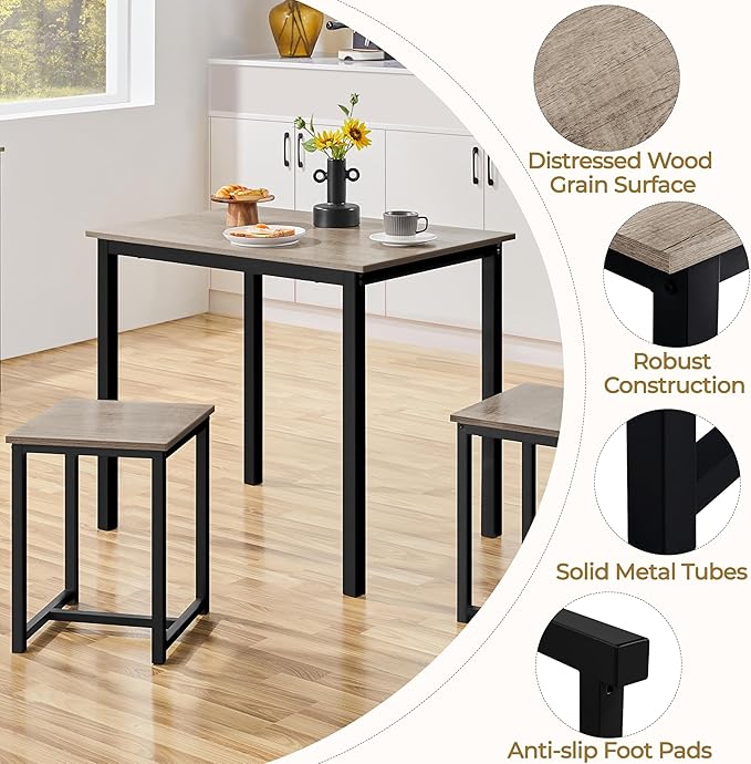Yaheetech 3 Piece Dining Table Set - Kitchen Table & Chair Sets for 2 - C...