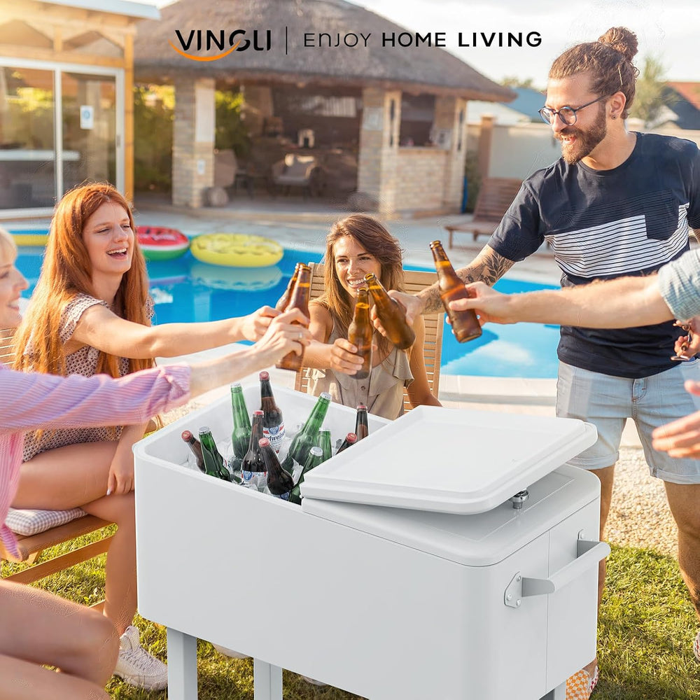 VINGLI Rolling Ice Chest, Portable Patio Party Bar Drink Cooler Cart, with Sh...