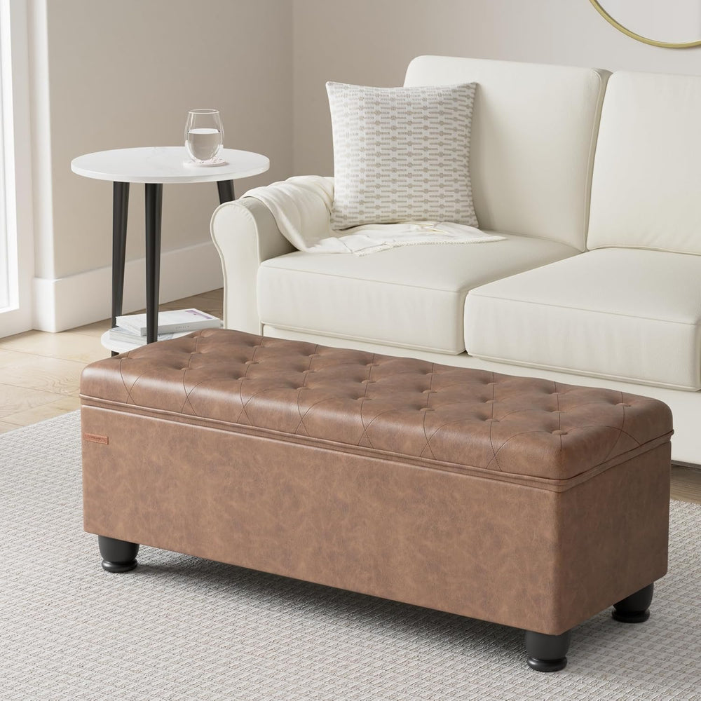 SONGMICS Storage Ottoman, 46.5 Inches Long Bed End Stool, Solid Wood Legs | B...