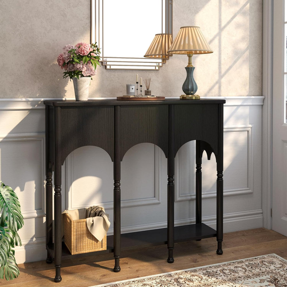 40" Console Table with Storage Shelf, Retro Wooden Entryway Table
