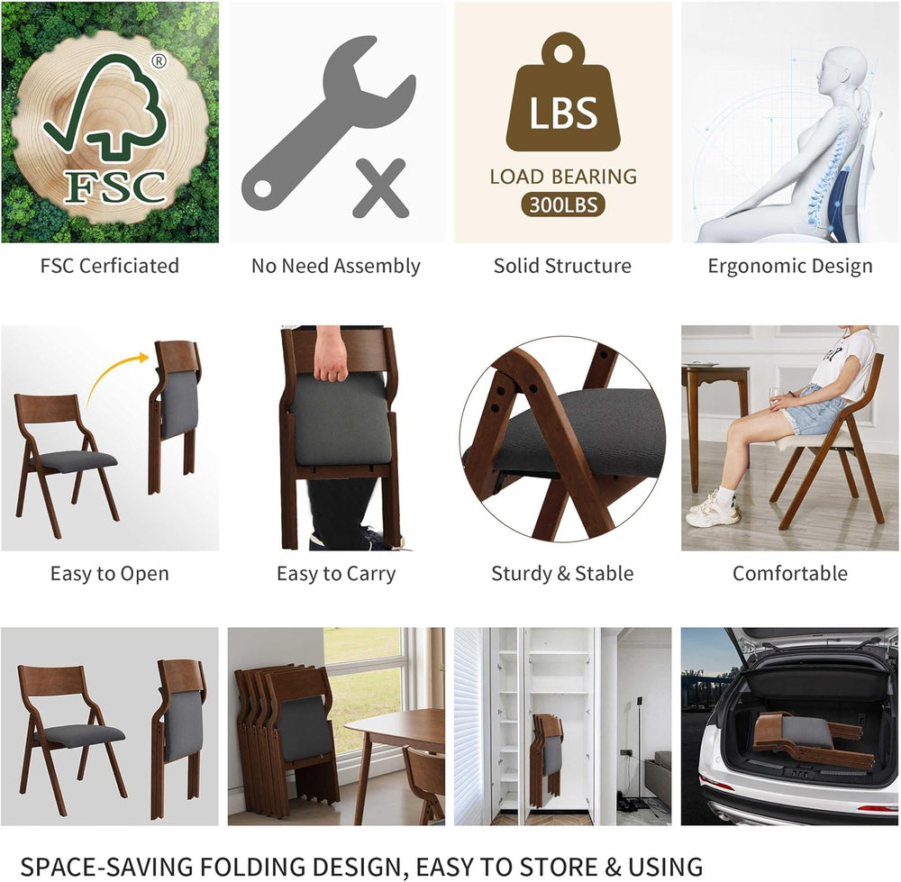 Folding Upholstered Dining Chairs 2-Piece Set,Ready to go | Upholstered with ...