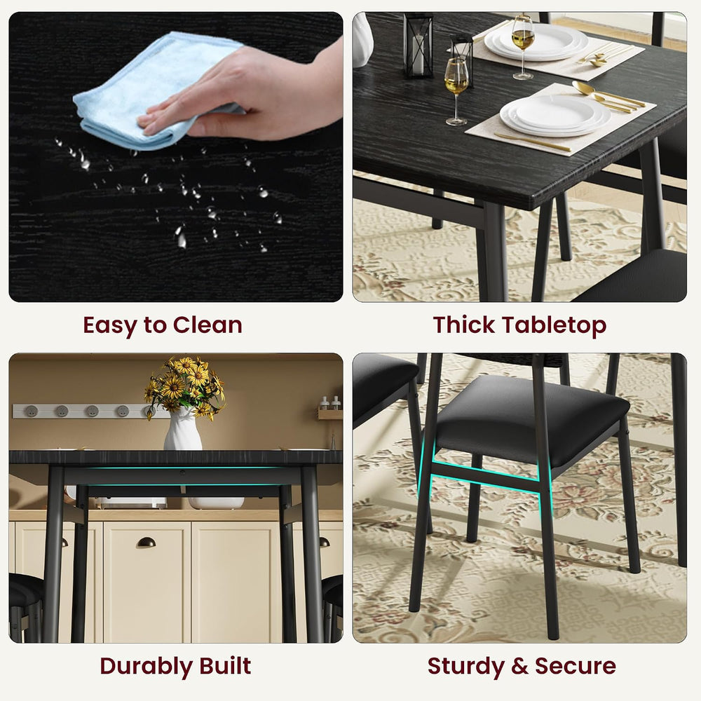 Garvee Dining Table Set for 4 with 4 Upholstered Chairs, Dining Room Table Se...